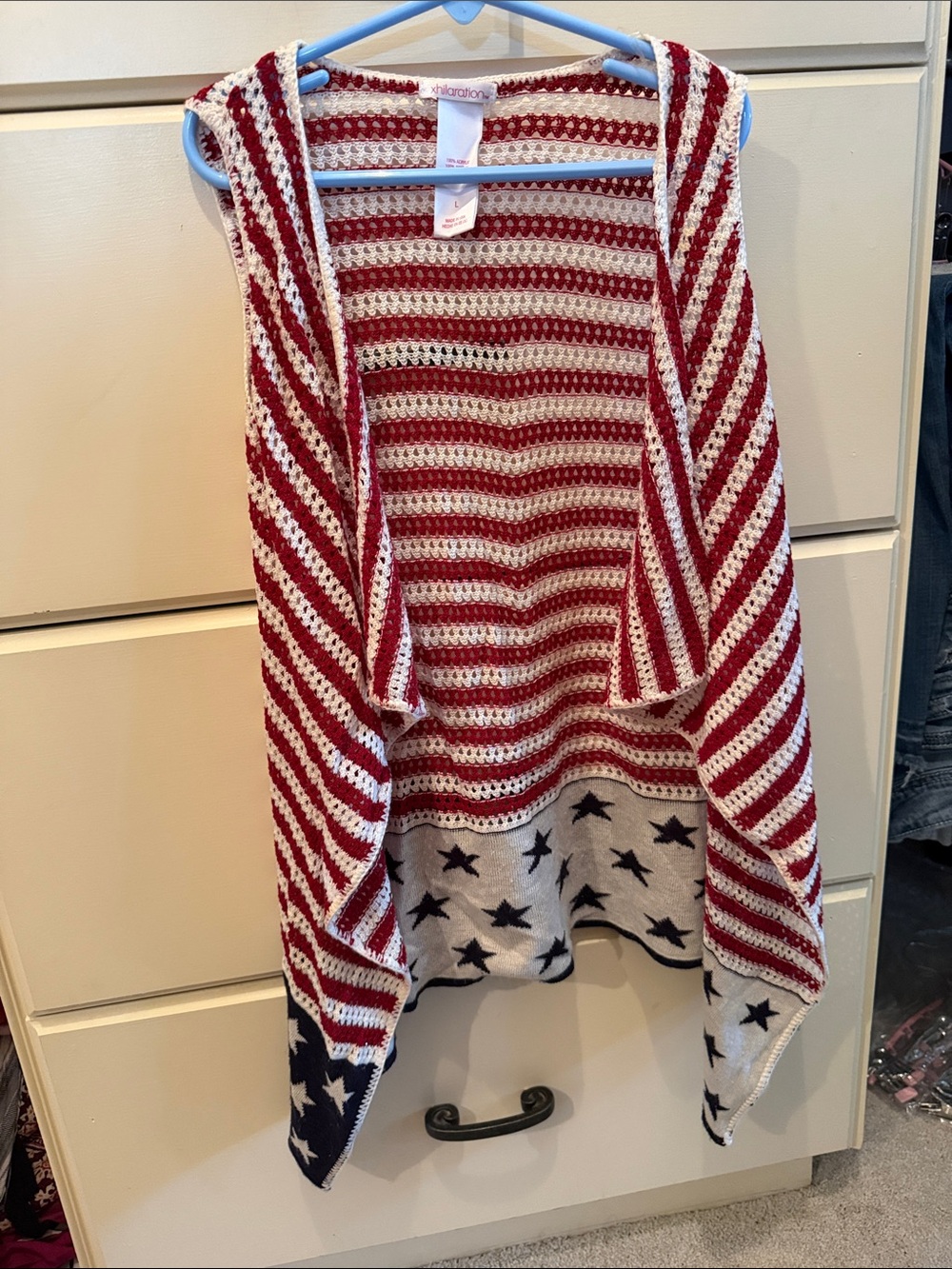 Xhilaration Red, White & Blue Fourth of July Crochet Open-Front Vest